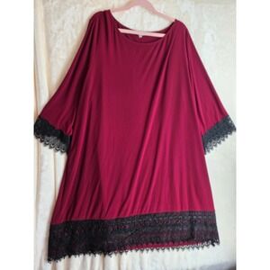 Fleur and Stone Womens 3X Burgundy Lace Trim 3/4 Sleeve Tunic Dress Made USA